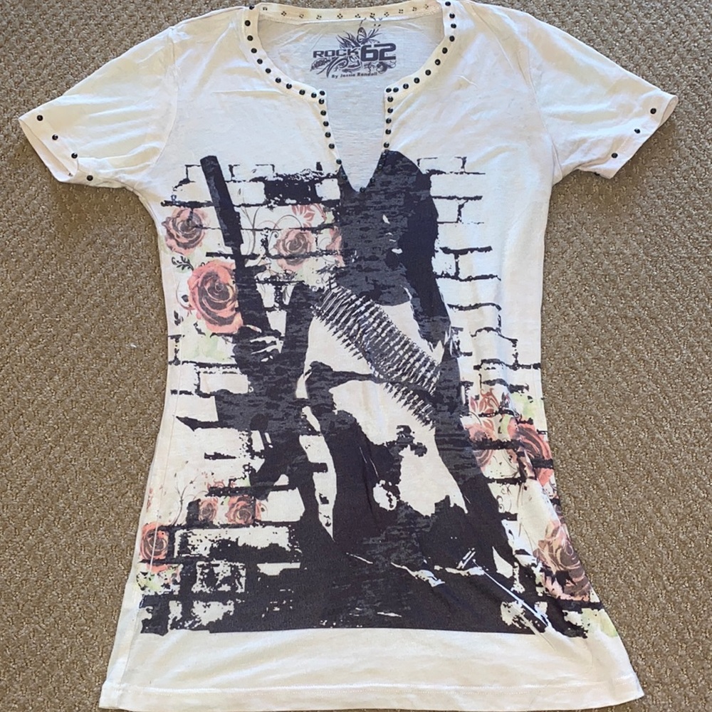 Rock 62 Sheer Studded Tee Shirt Size S